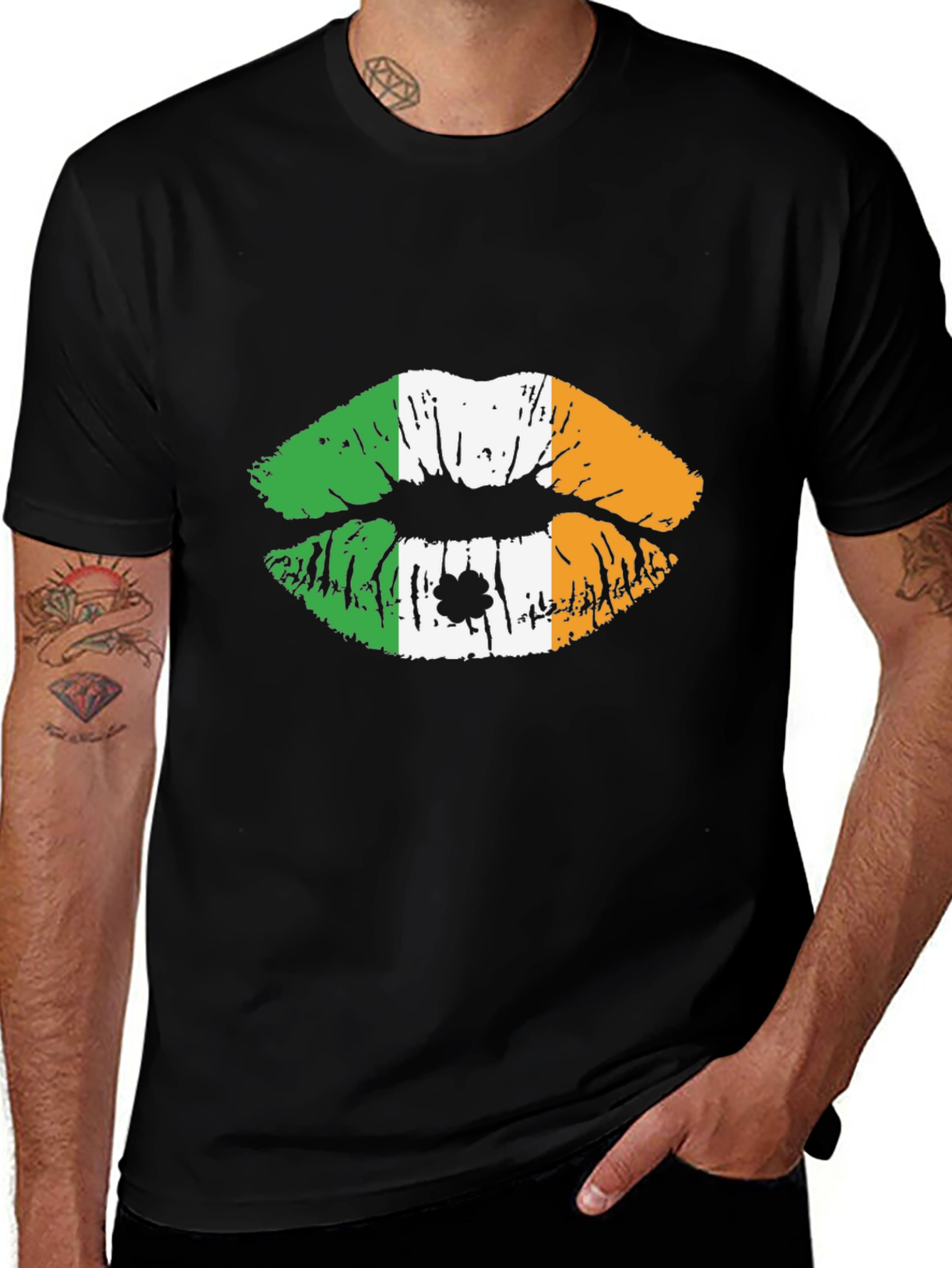 Irish Flag Lips Black T-Shirt - St. Patricks Day Tee