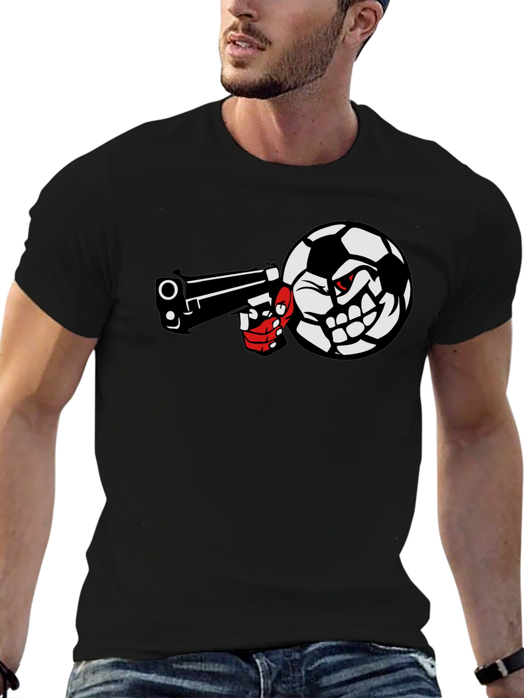 Soccer Ball Pistol Black Graphic Tee