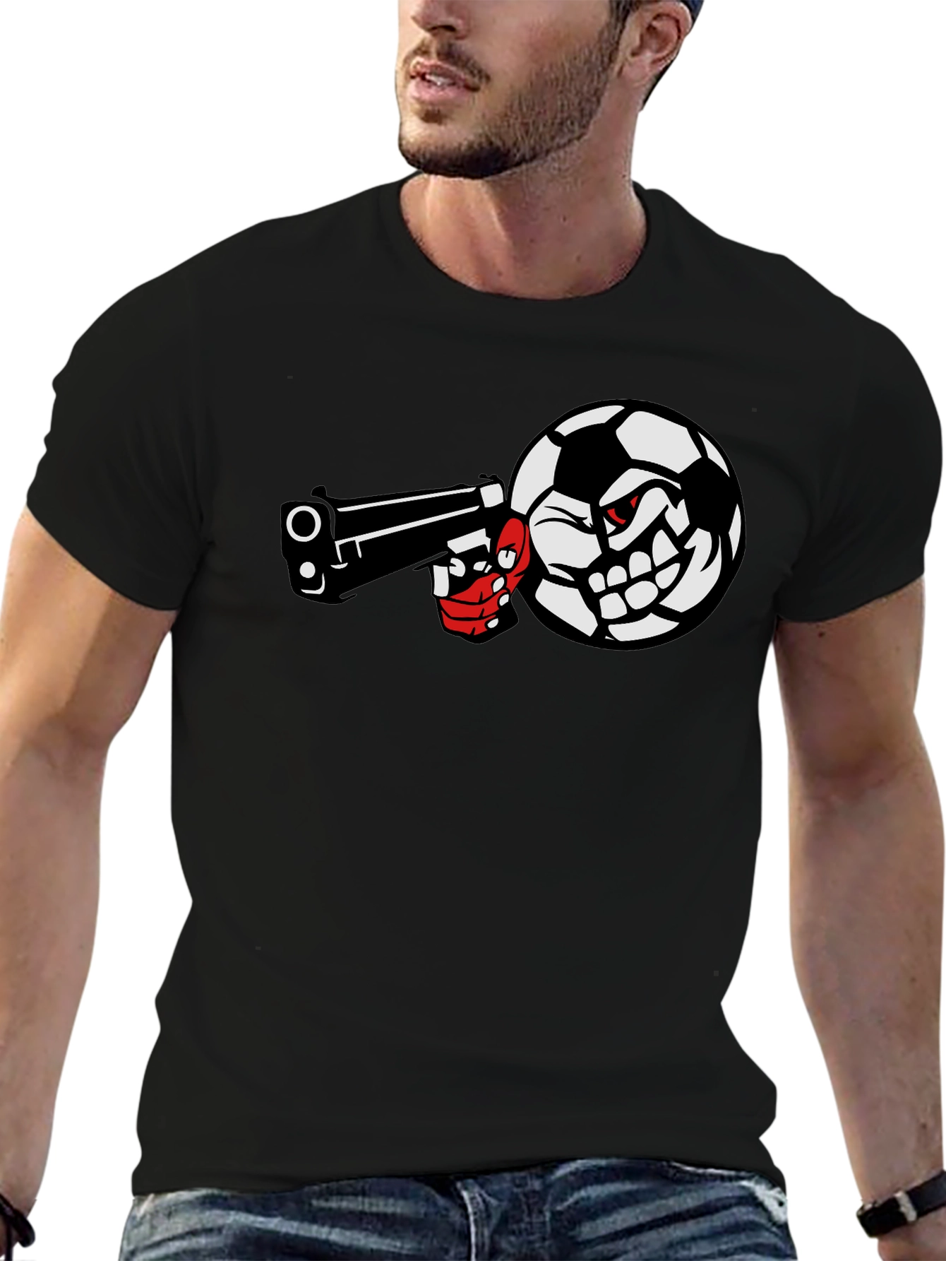 Soccer Ball Pistol Black Graphic Tee
