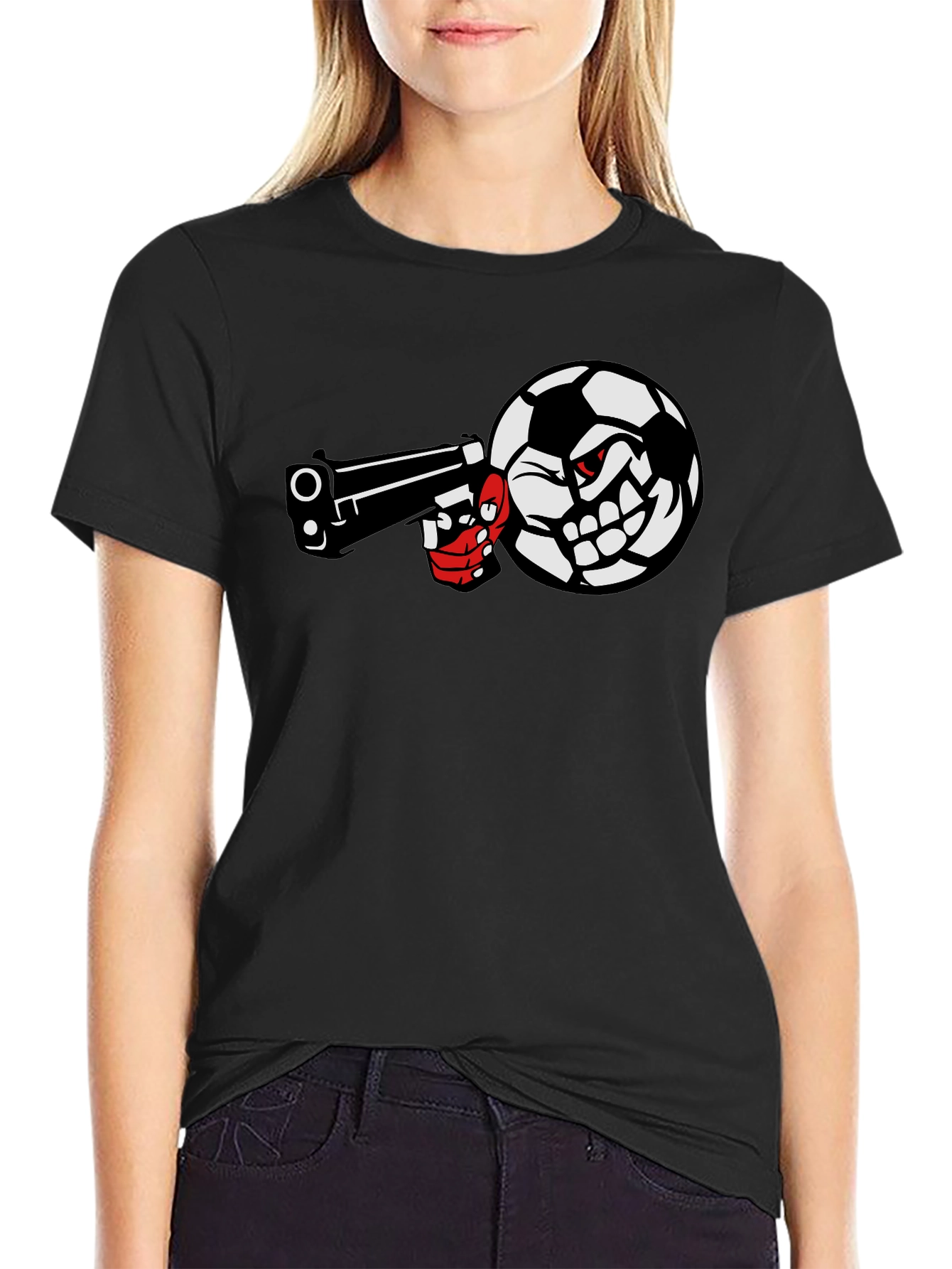 Soccer Ball Pistol Black Graphic Tee