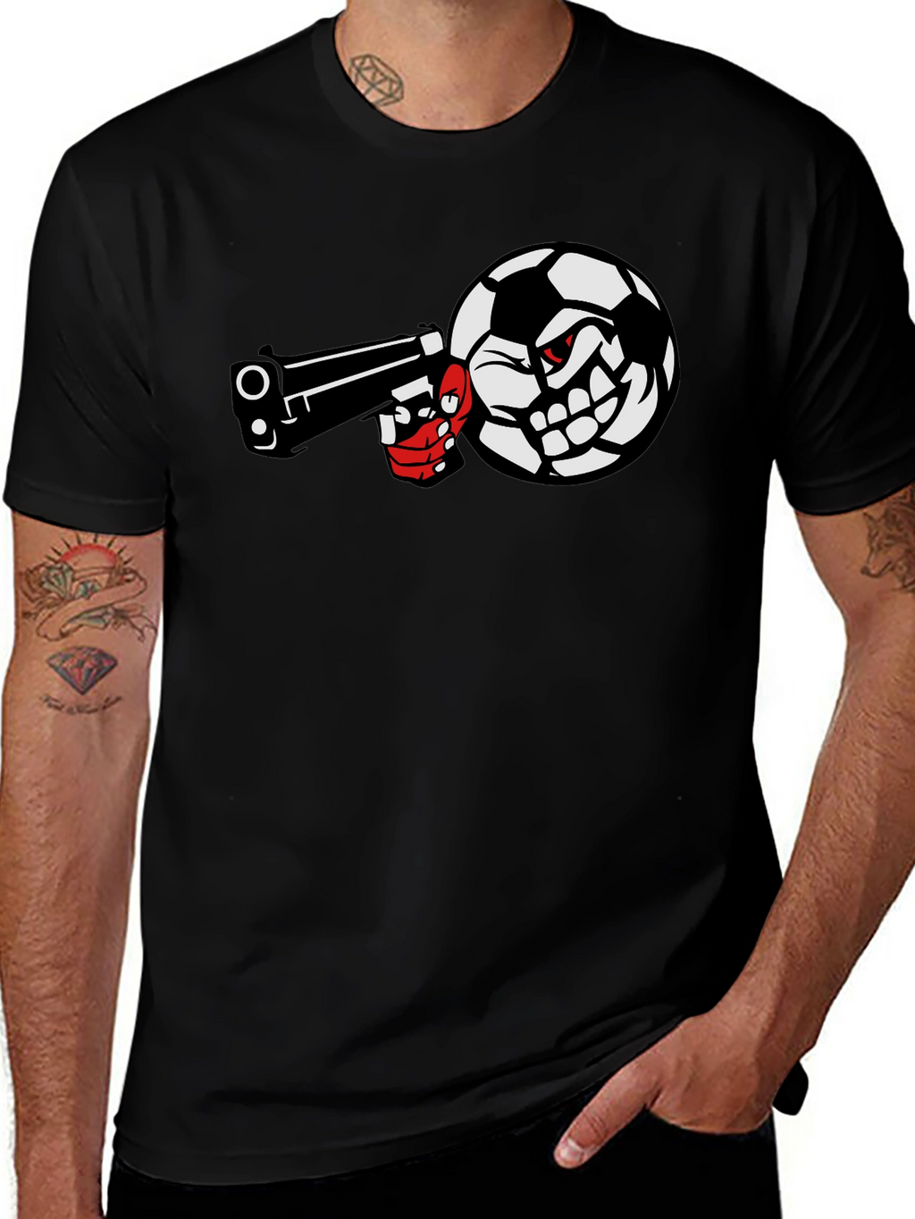 Soccer Ball Pistol Black Graphic Tee