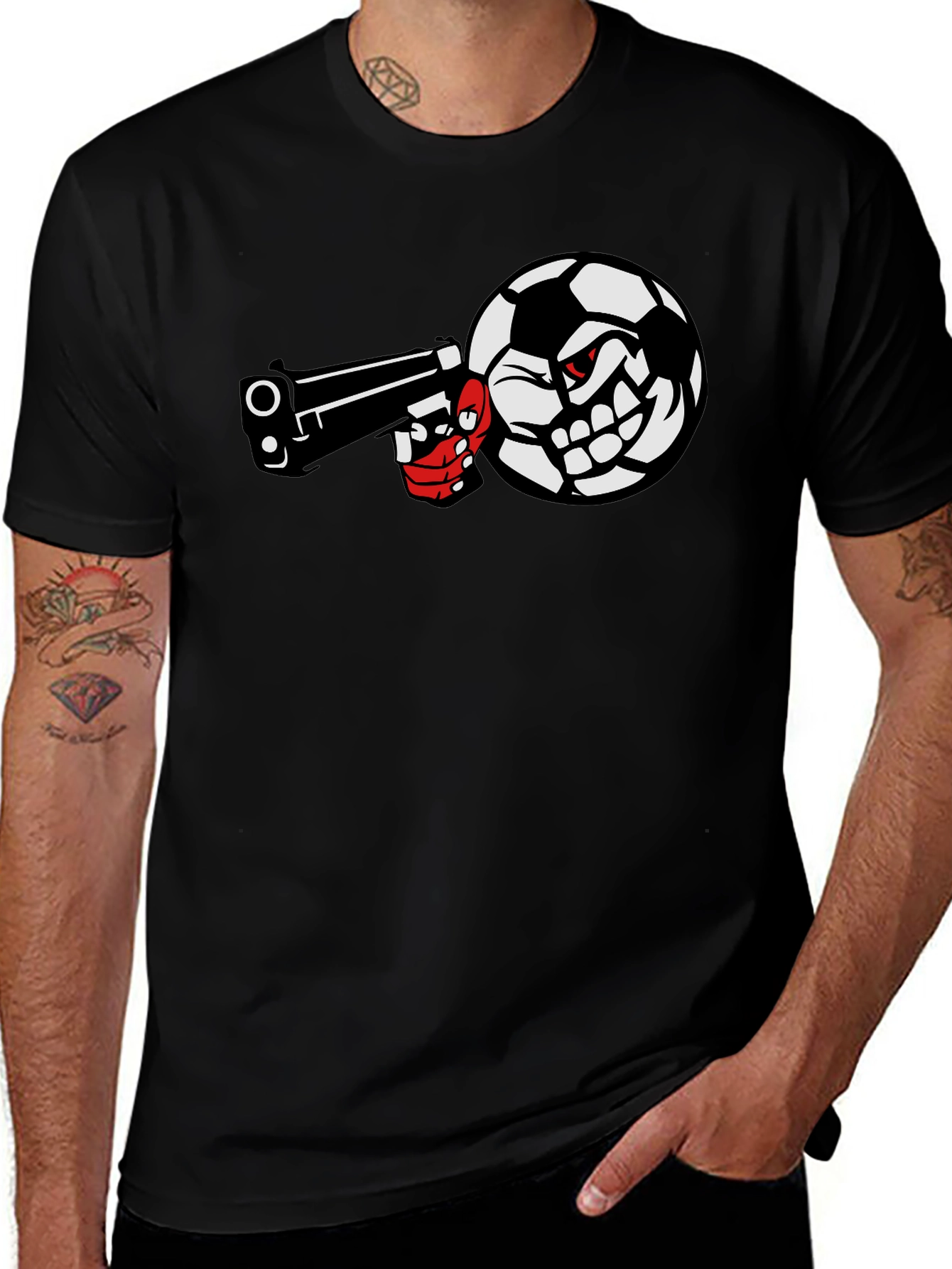 Soccer Ball Pistol Black Graphic Tee