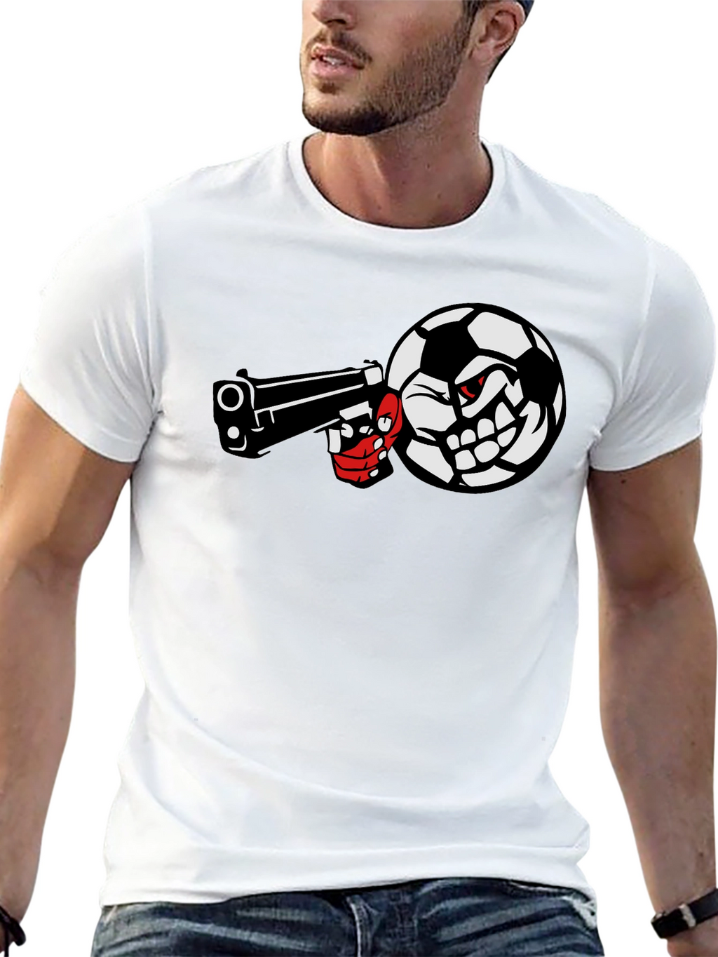 Soccer Ball Pistol Black Graphic Tee
