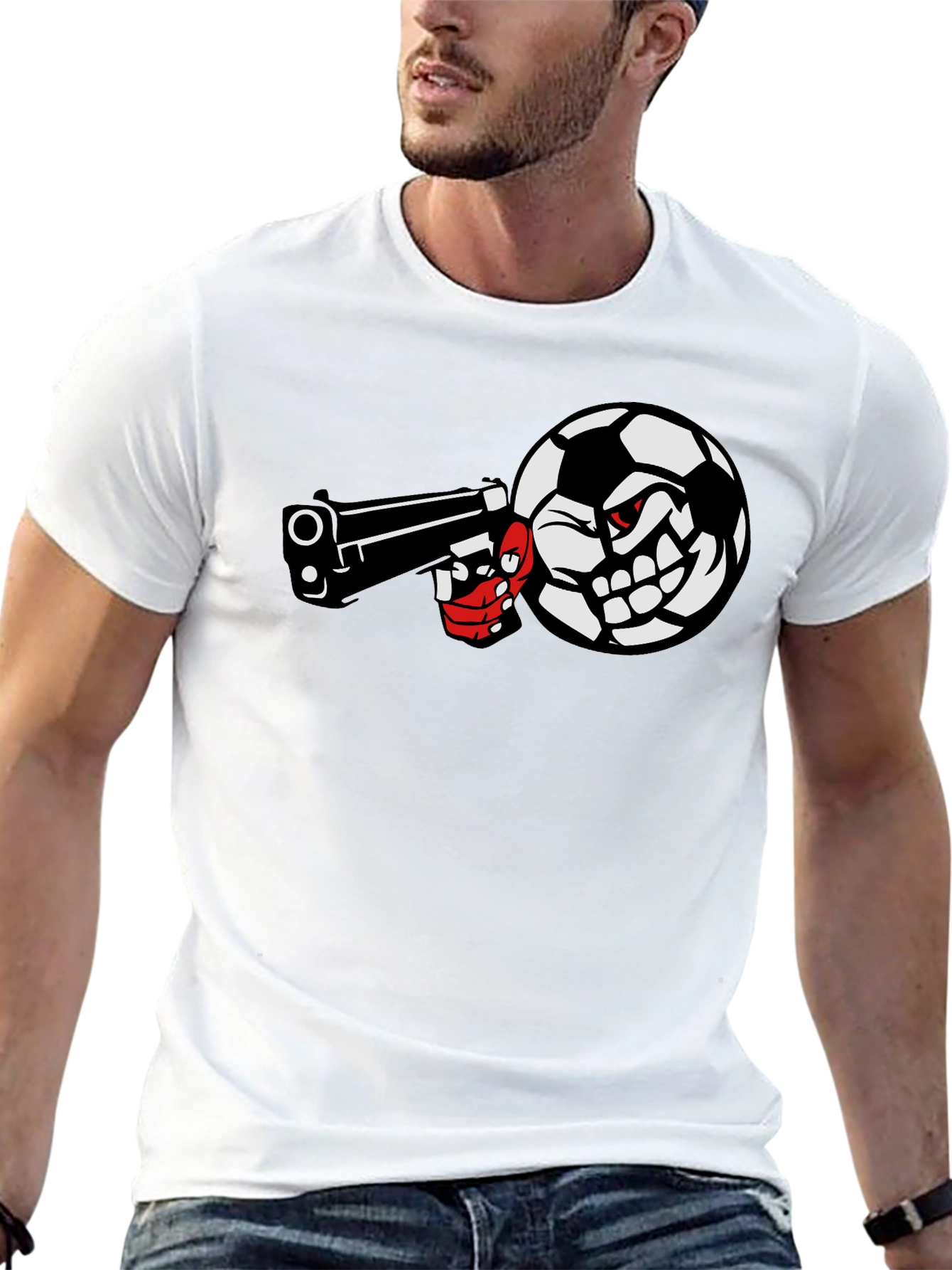 Soccer Ball Pistol Black Graphic Tee