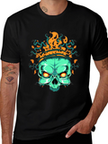 Flaming Skull Graphic T-Shirt - Black