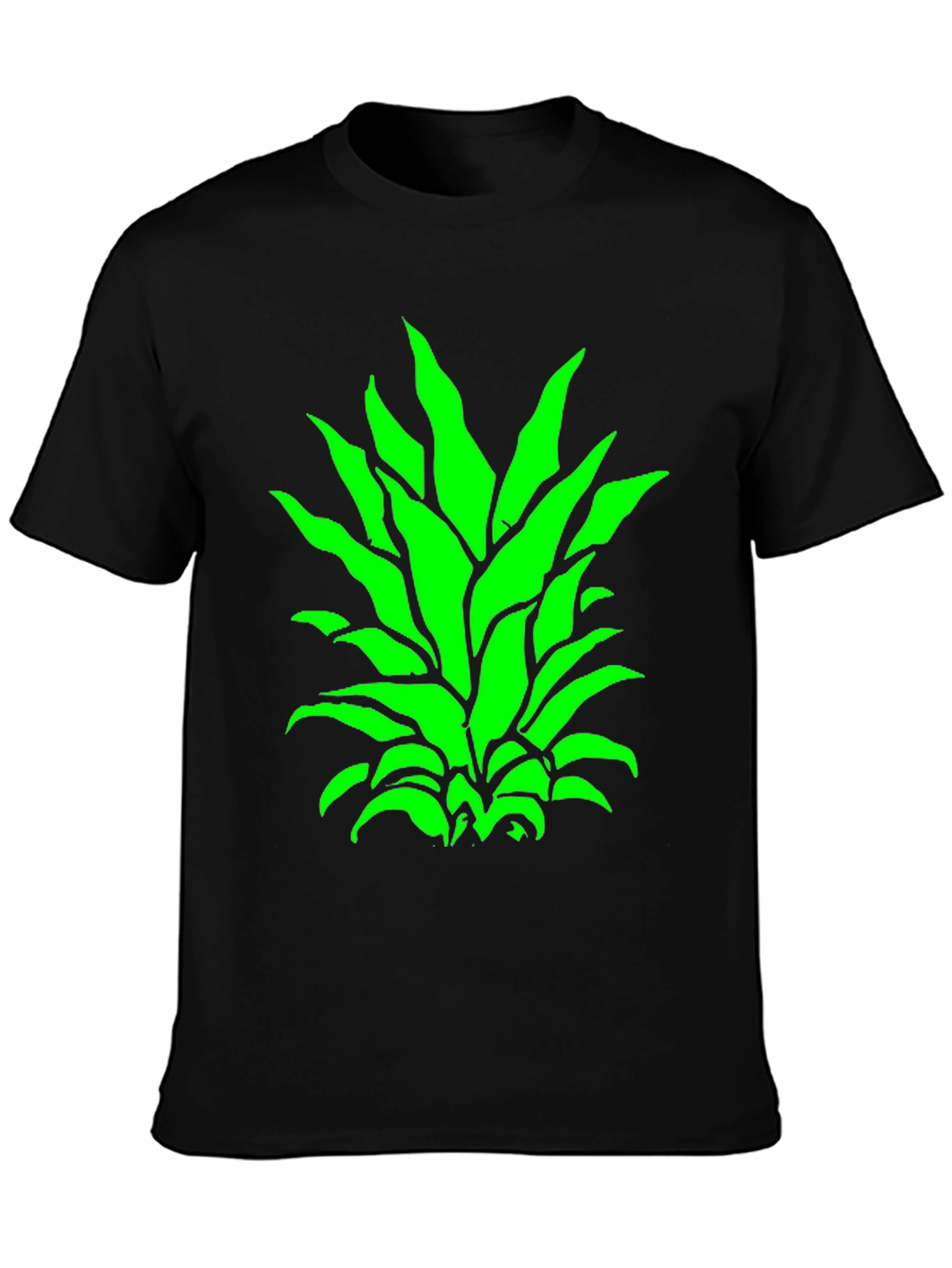 Green Pineapple Top Black T-Shirt