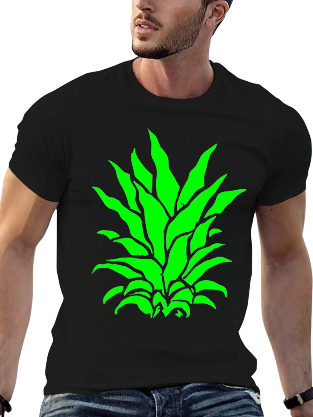 Green Pineapple Top Black T-Shirt