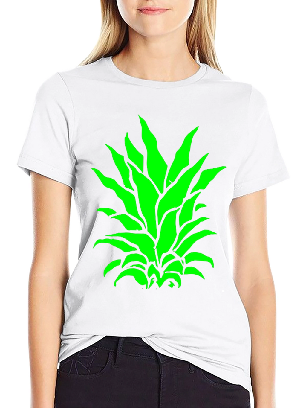Green Pineapple Top Black T-Shirt