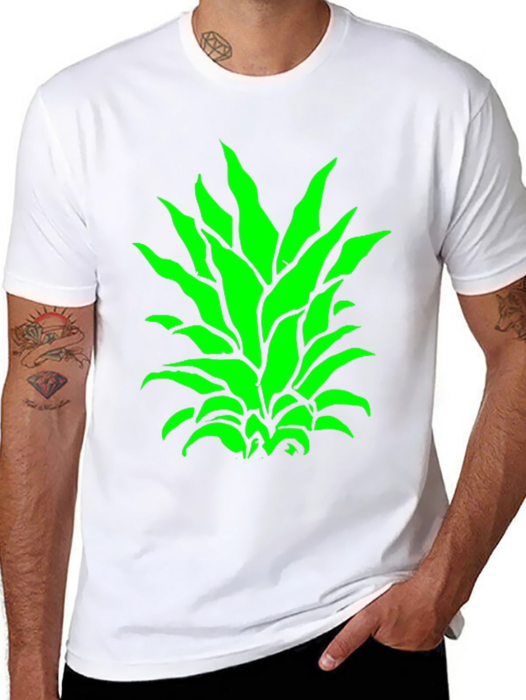 Green Pineapple Top Black T-Shirt