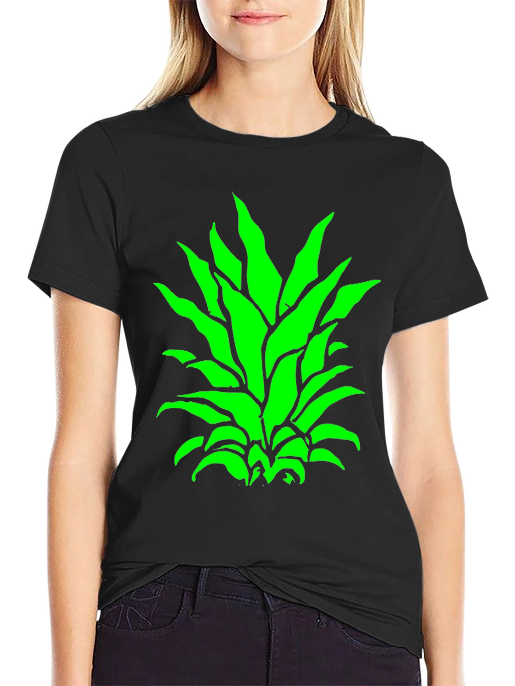 Green Pineapple Top Black T-Shirt
