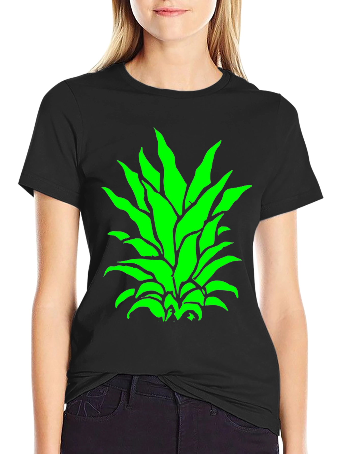 Green Pineapple Top Black T-Shirt