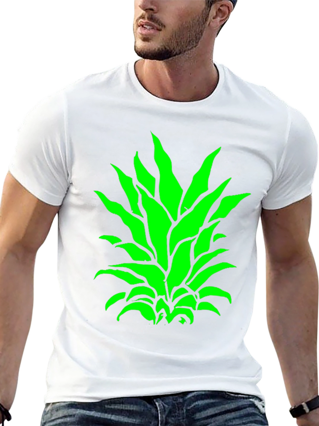 Green Pineapple Top Black T-Shirt