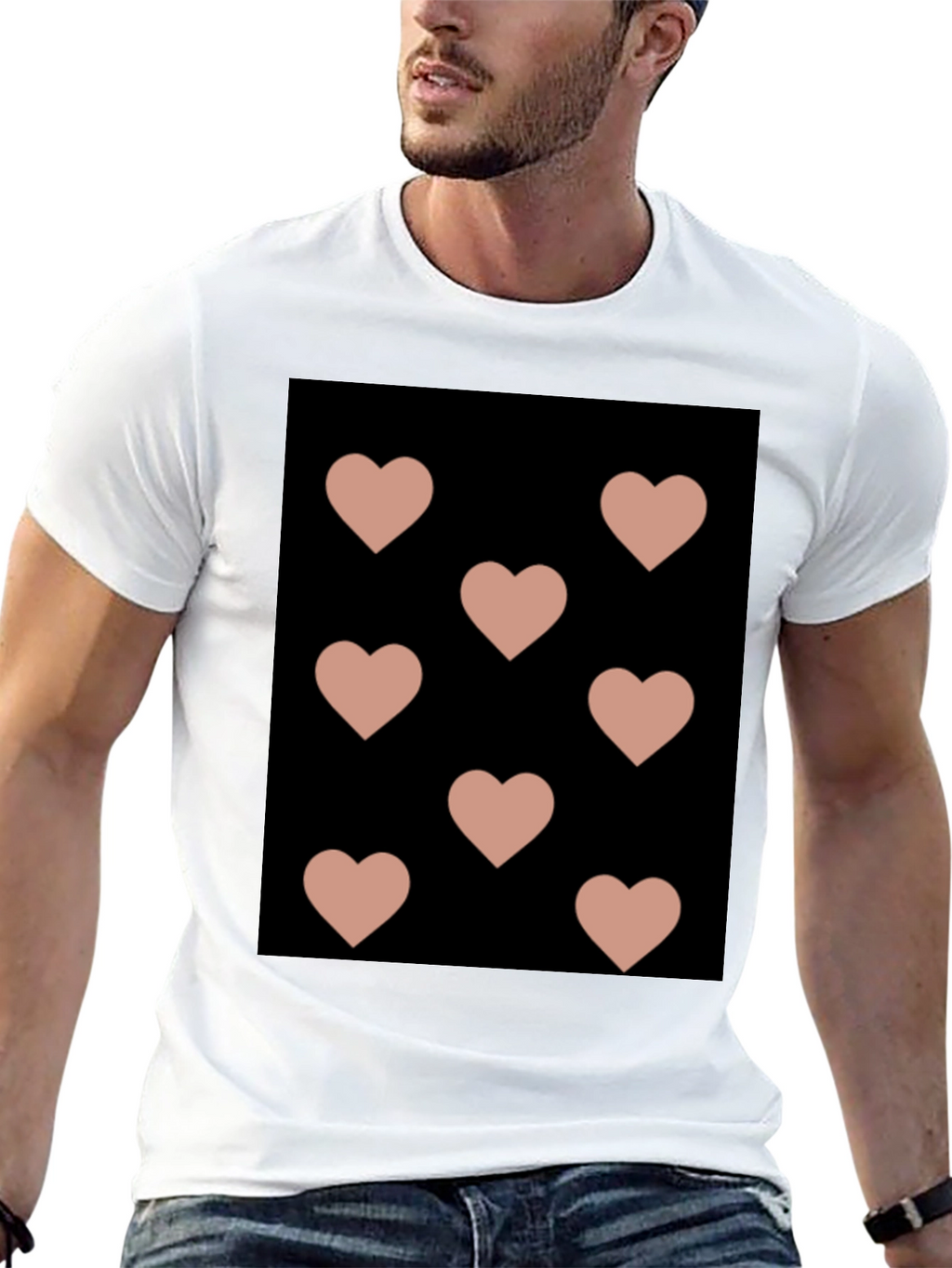 Hearts Pattern Black T-Shirt