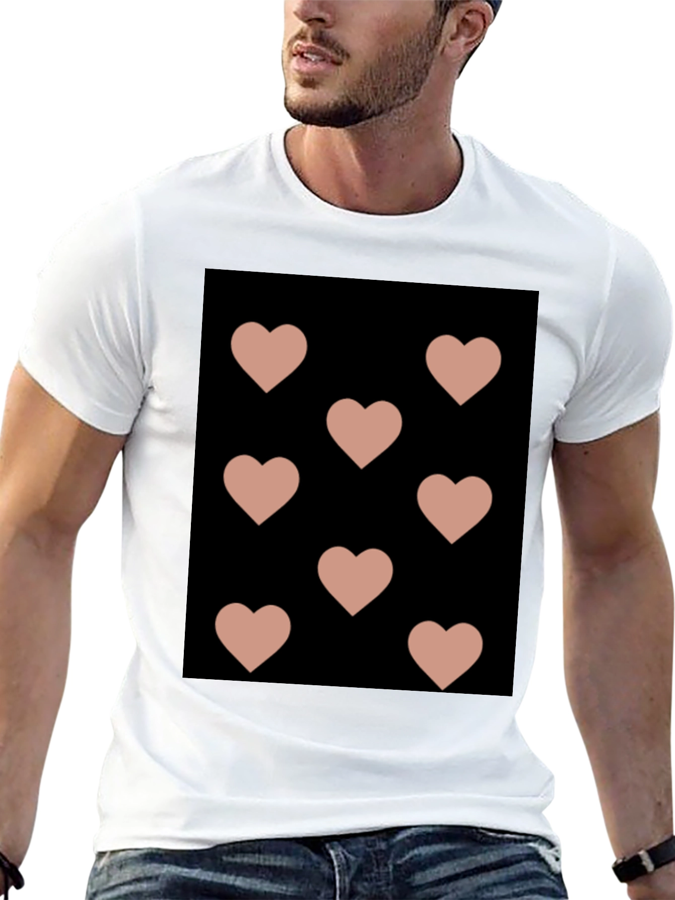 Hearts Pattern Black T-Shirt