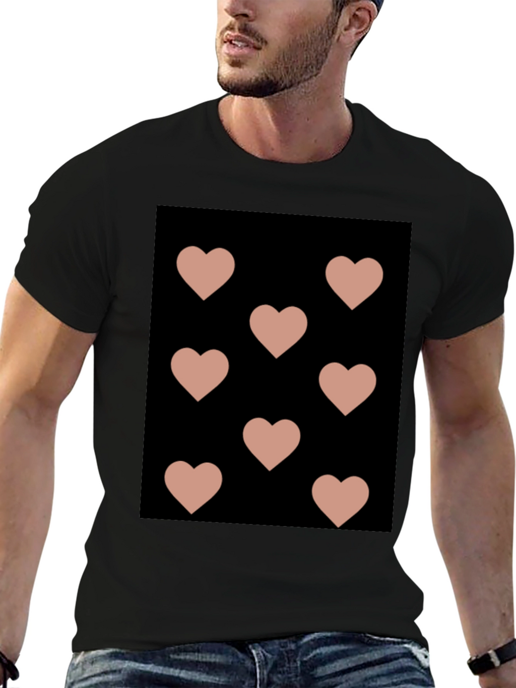 Hearts Pattern Black T-Shirt
