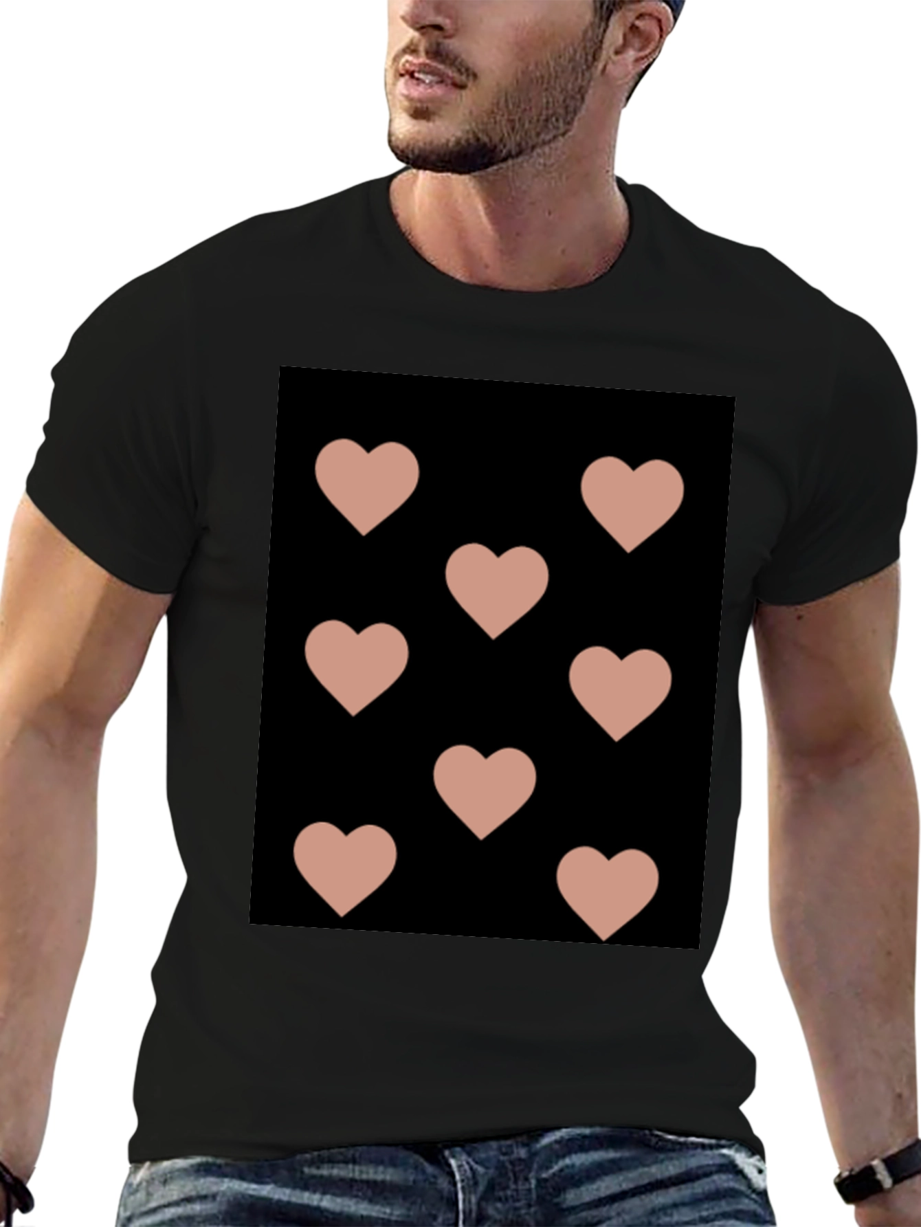 Hearts Pattern Black T-Shirt