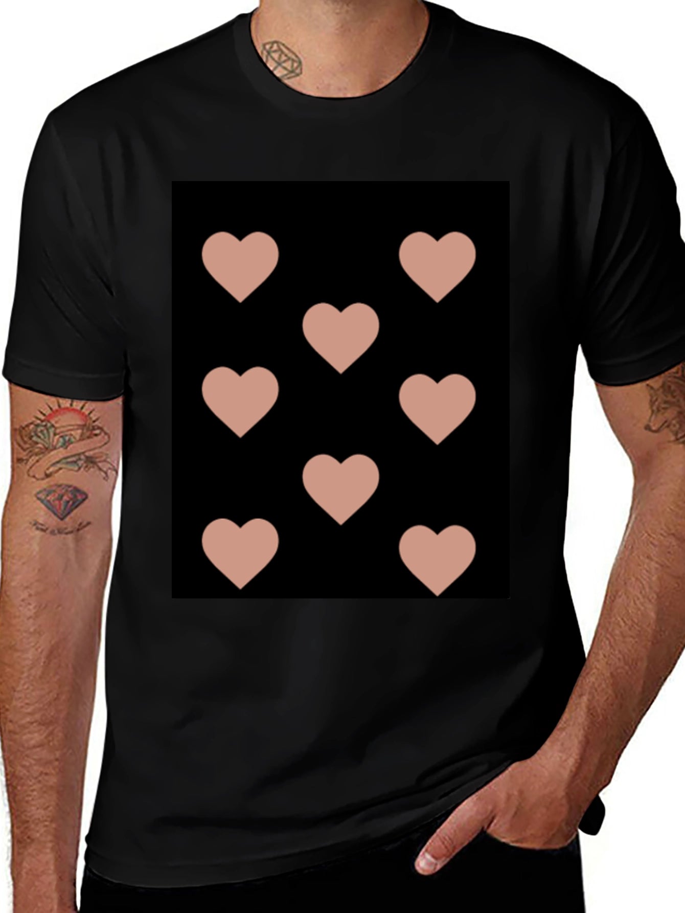 Hearts Pattern Black T-Shirt