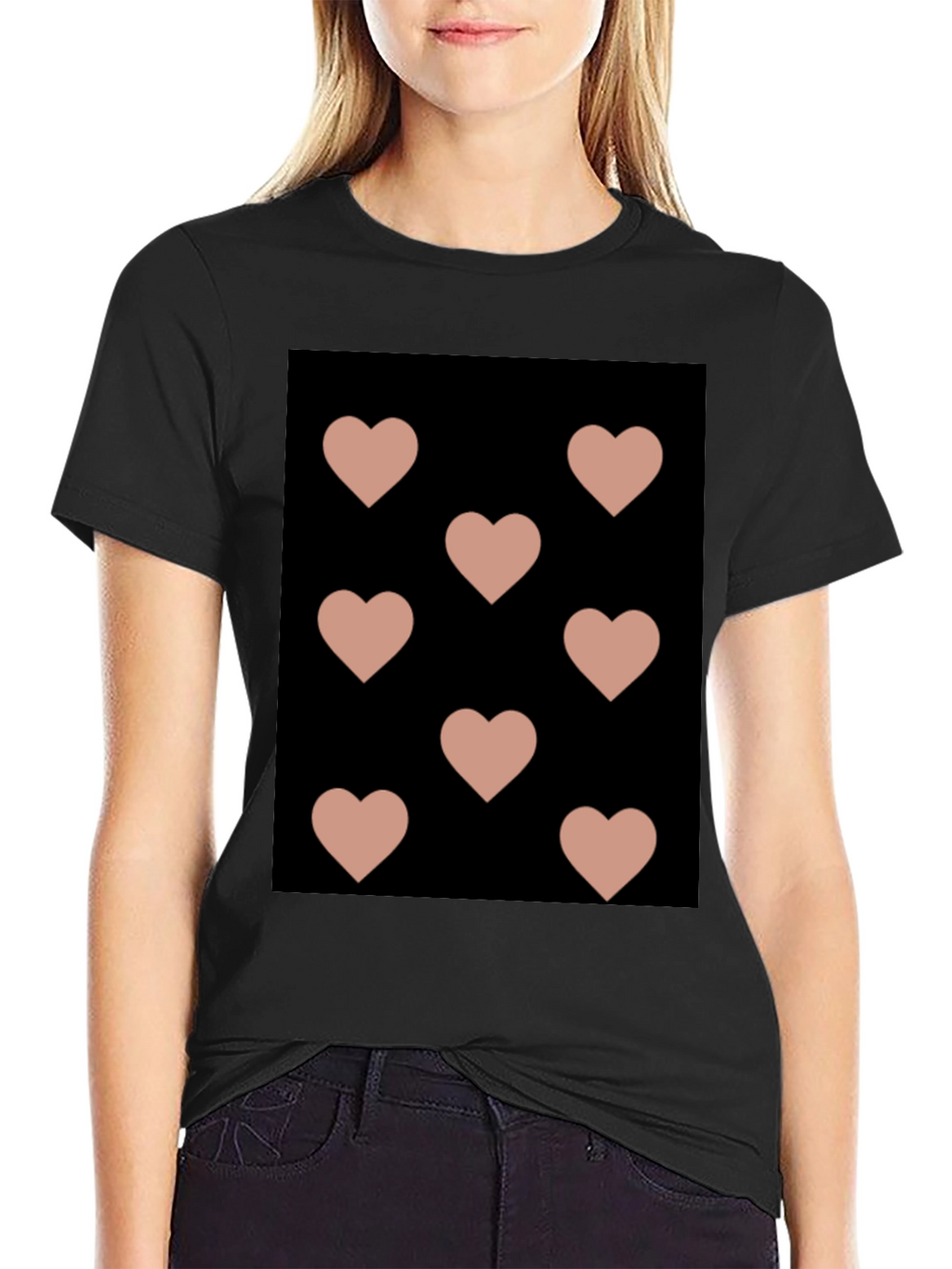 Hearts Pattern Black T-Shirt