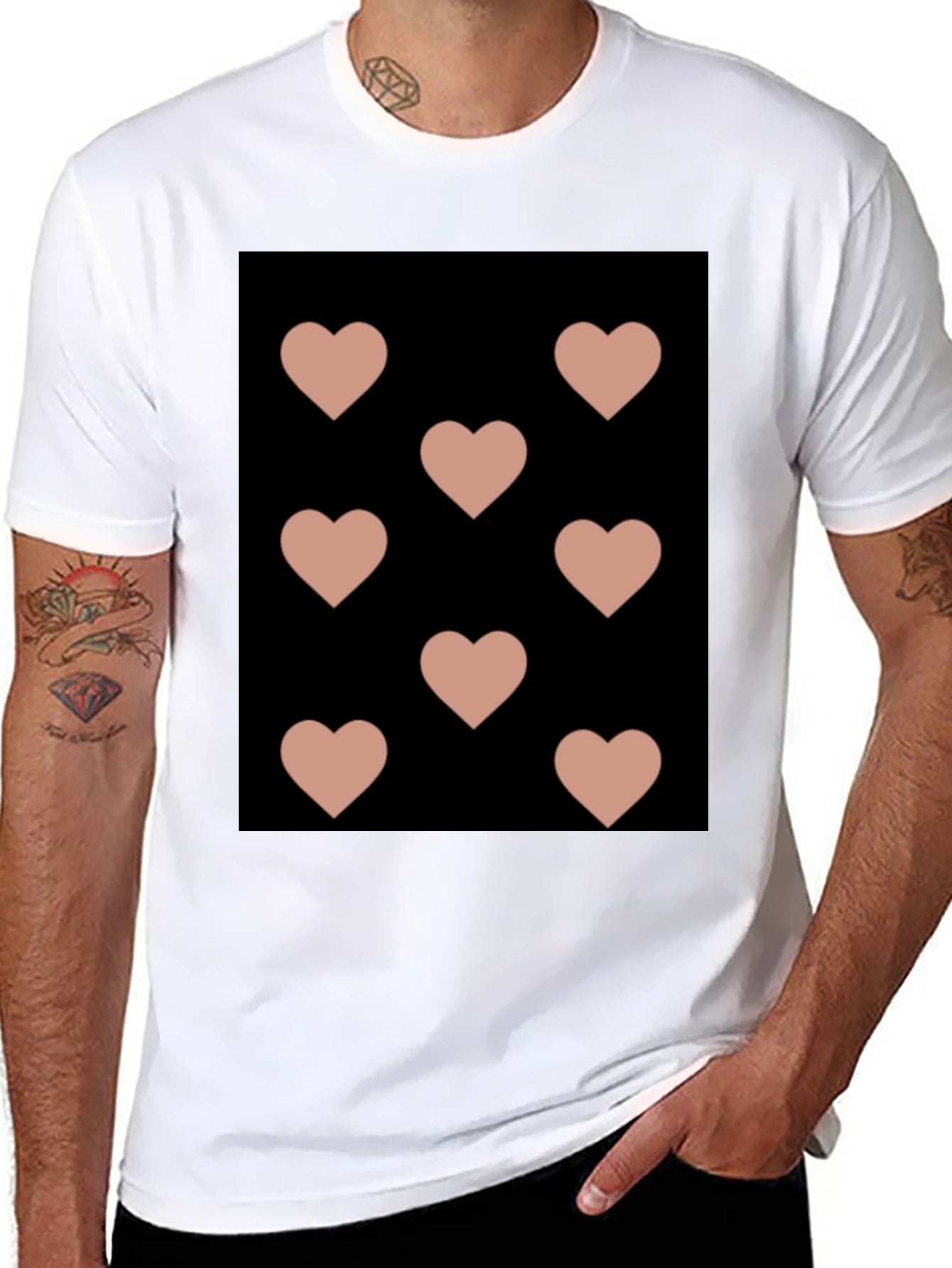 Hearts Pattern Black T-Shirt