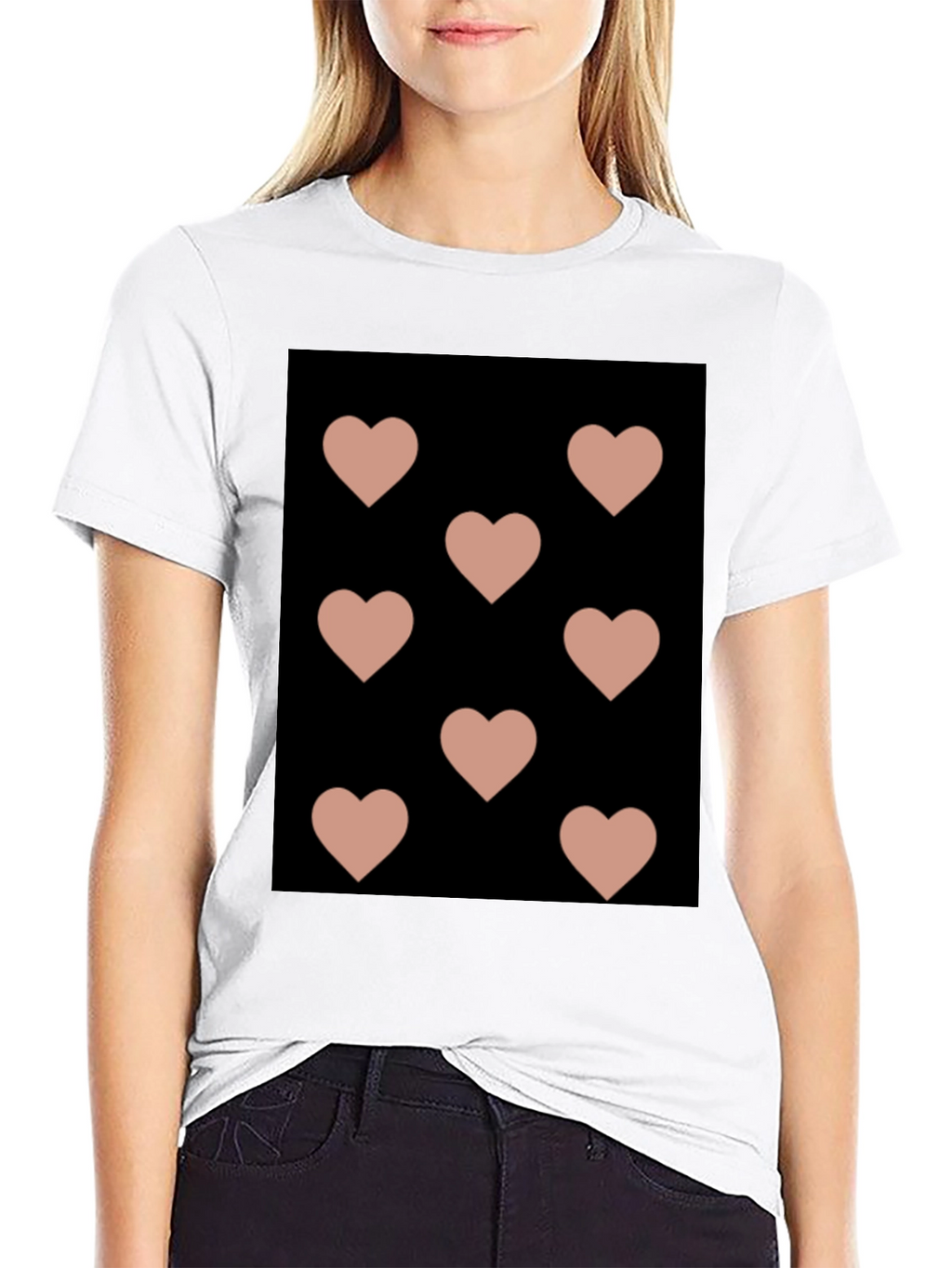 Hearts Pattern Black T-Shirt