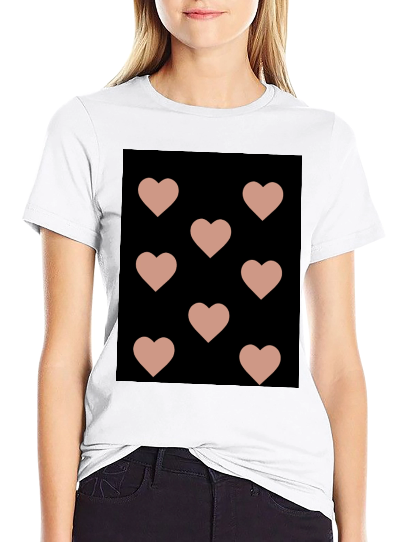 Hearts Pattern Black T-Shirt