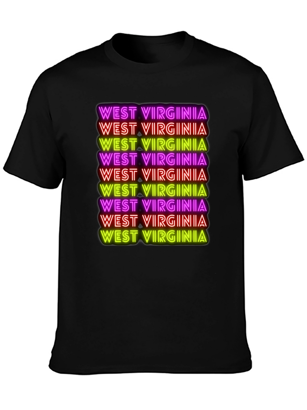 West Virginia Neon Text Black T-Shirt