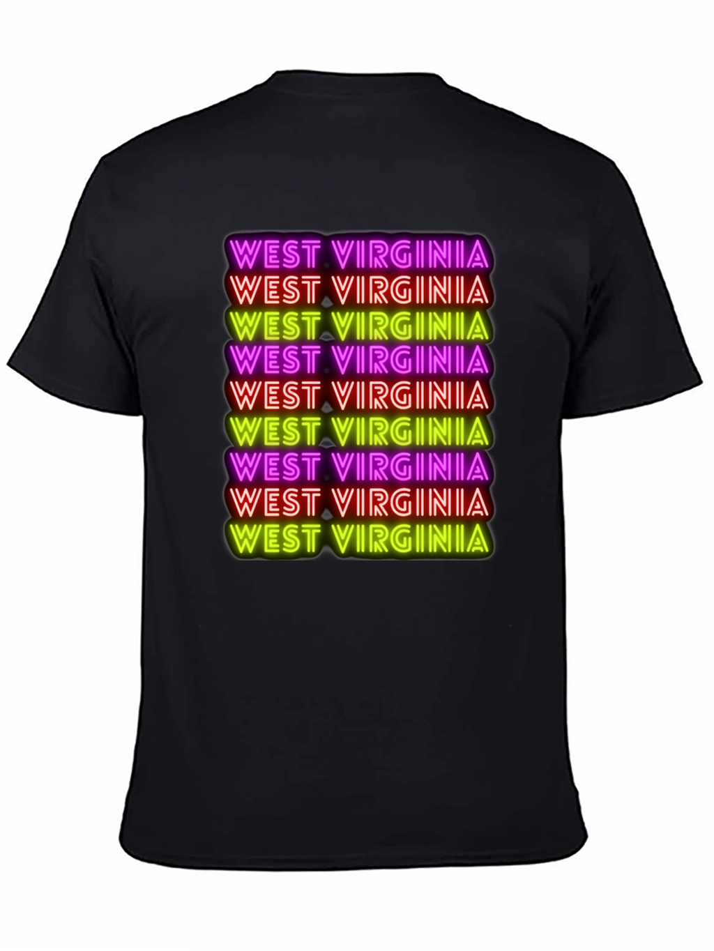 West Virginia Neon Text Black T-Shirt