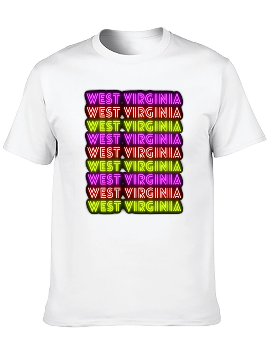 West Virginia Neon Text Black T-Shirt