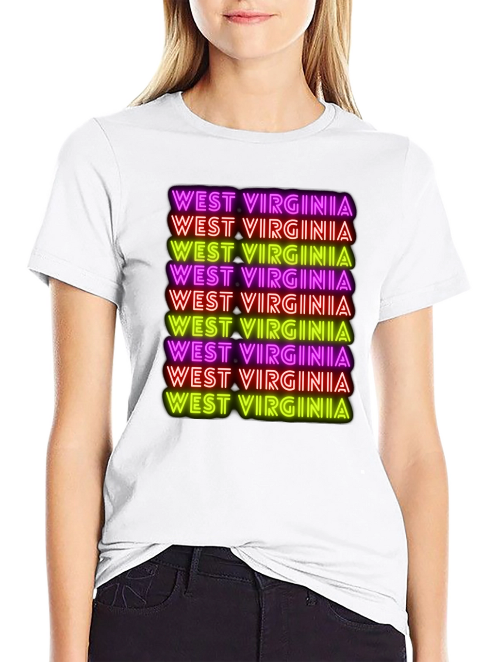 West Virginia Neon Text Black T-Shirt