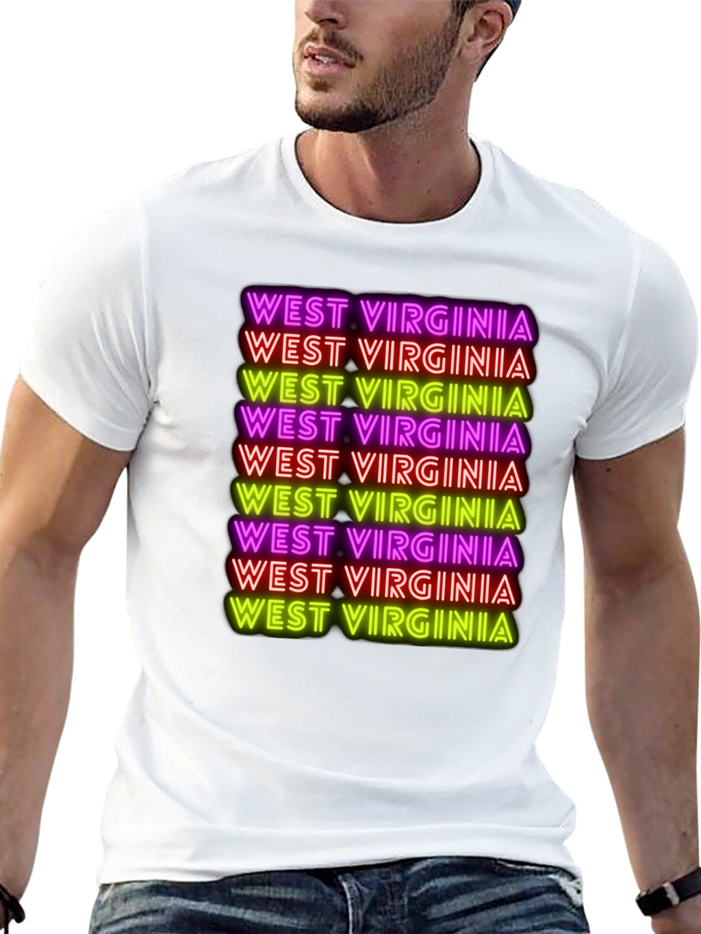 West Virginia Neon Text Black T-Shirt