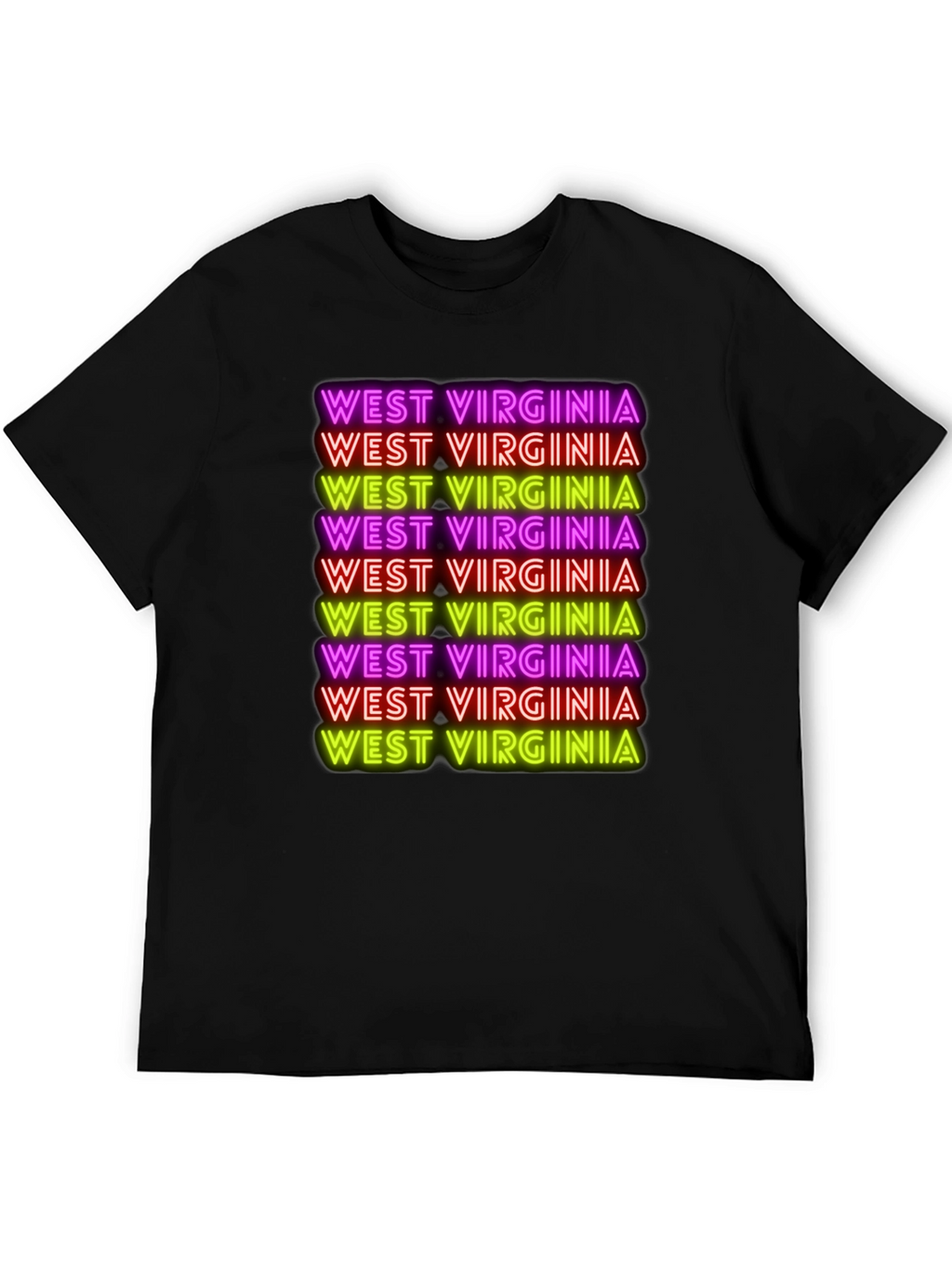 West Virginia Neon Text Black T-Shirt