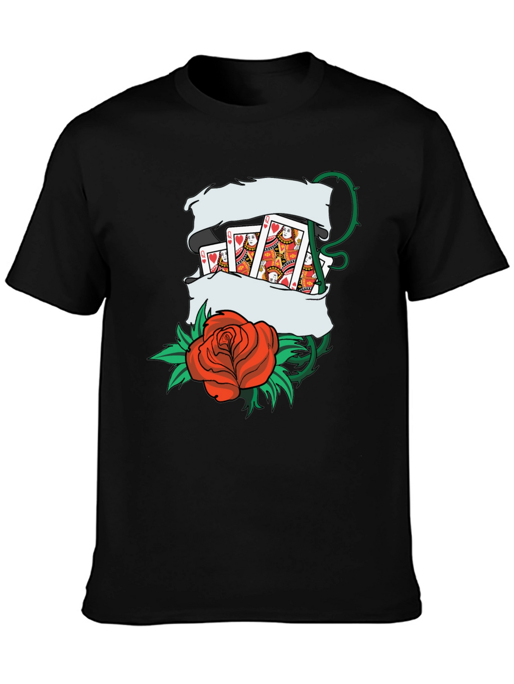 Playing Card Rose Tattoo Style Graphic T-Shirt