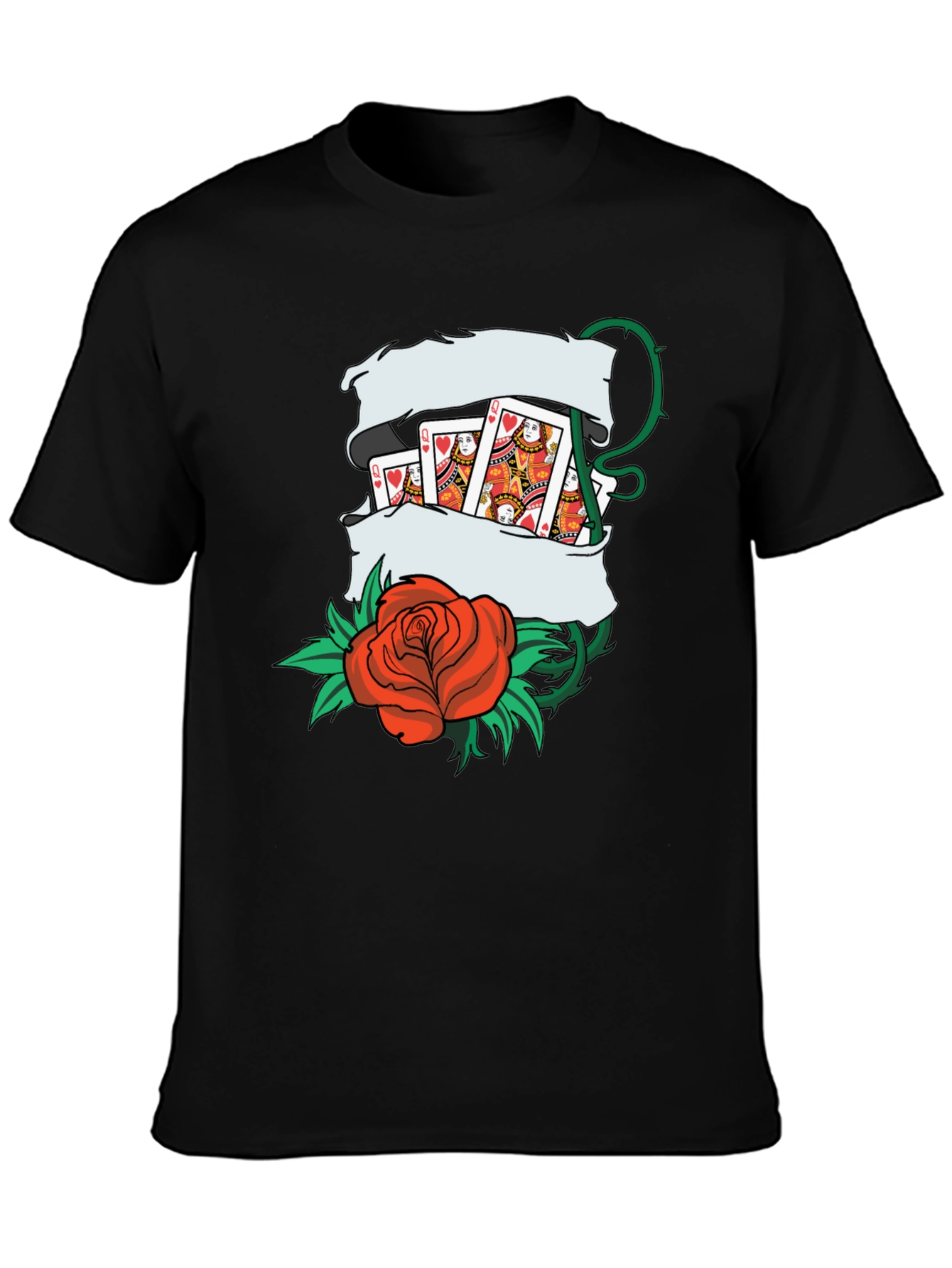 Playing Card Rose Tattoo Style Graphic T-Shirt