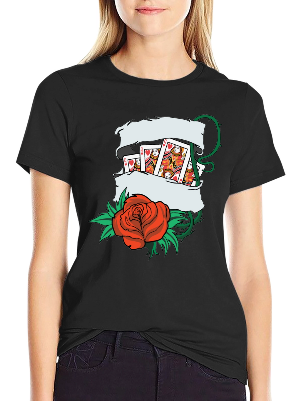Playing Card Rose Tattoo Style Graphic T-Shirt