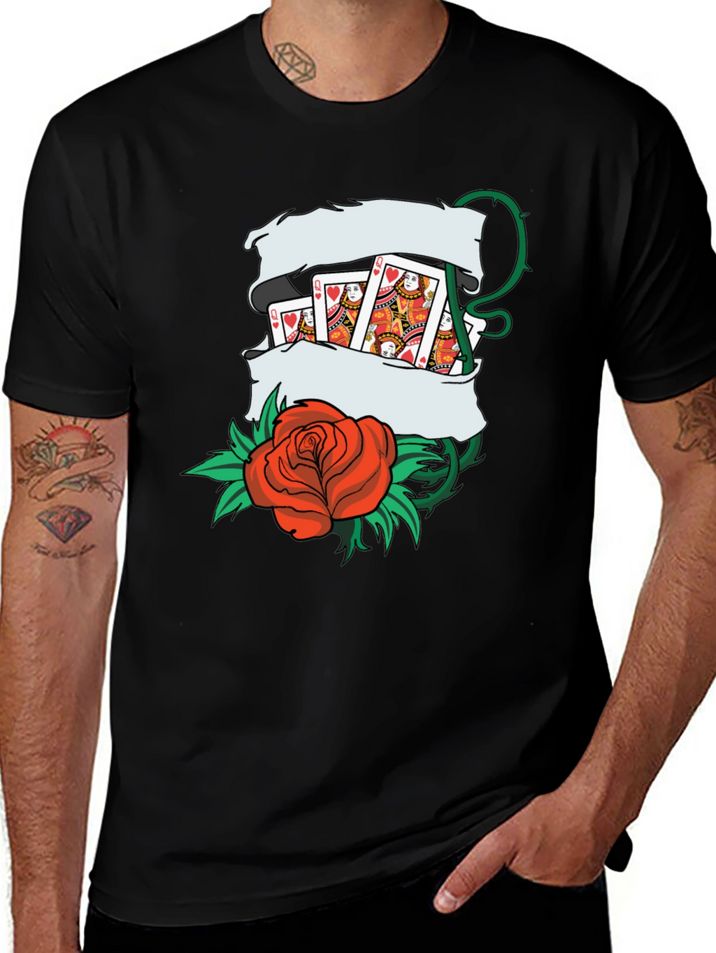 Playing Card Rose Tattoo Style Graphic T-Shirt