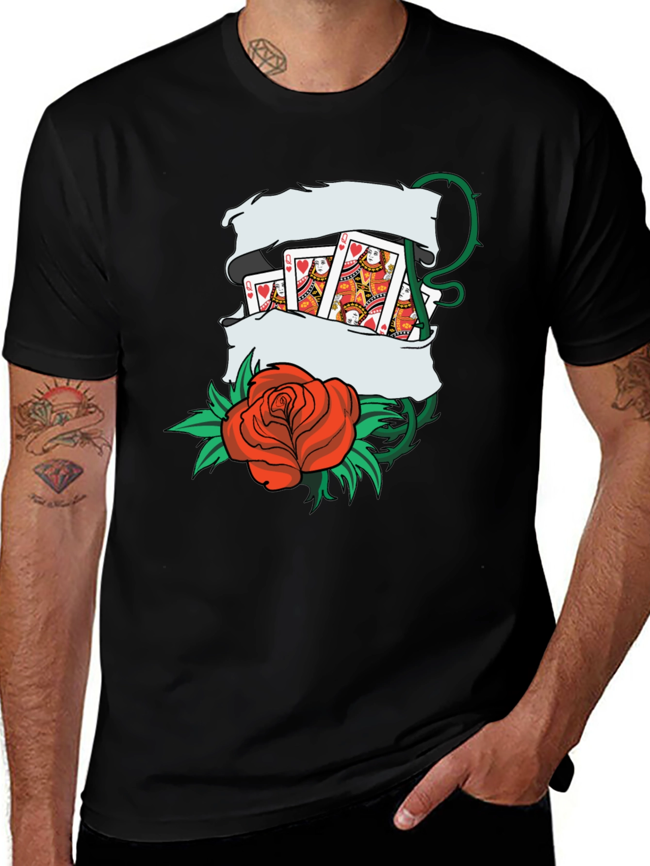 Playing Card Rose Tattoo Style Graphic T-Shirt
