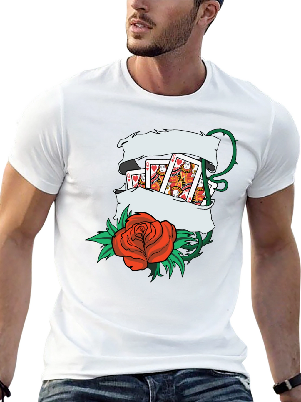 Playing Card Rose Tattoo Style Graphic T-Shirt