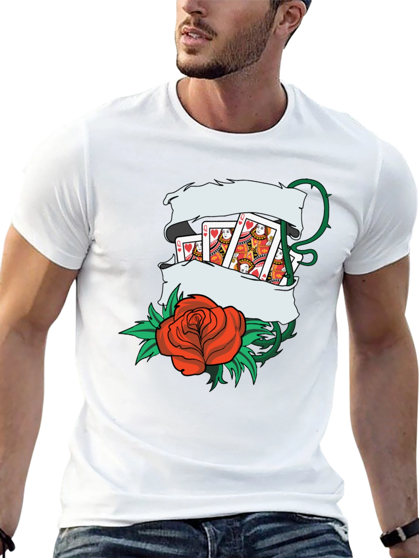 Playing Card Rose Tattoo Style Graphic T-Shirt