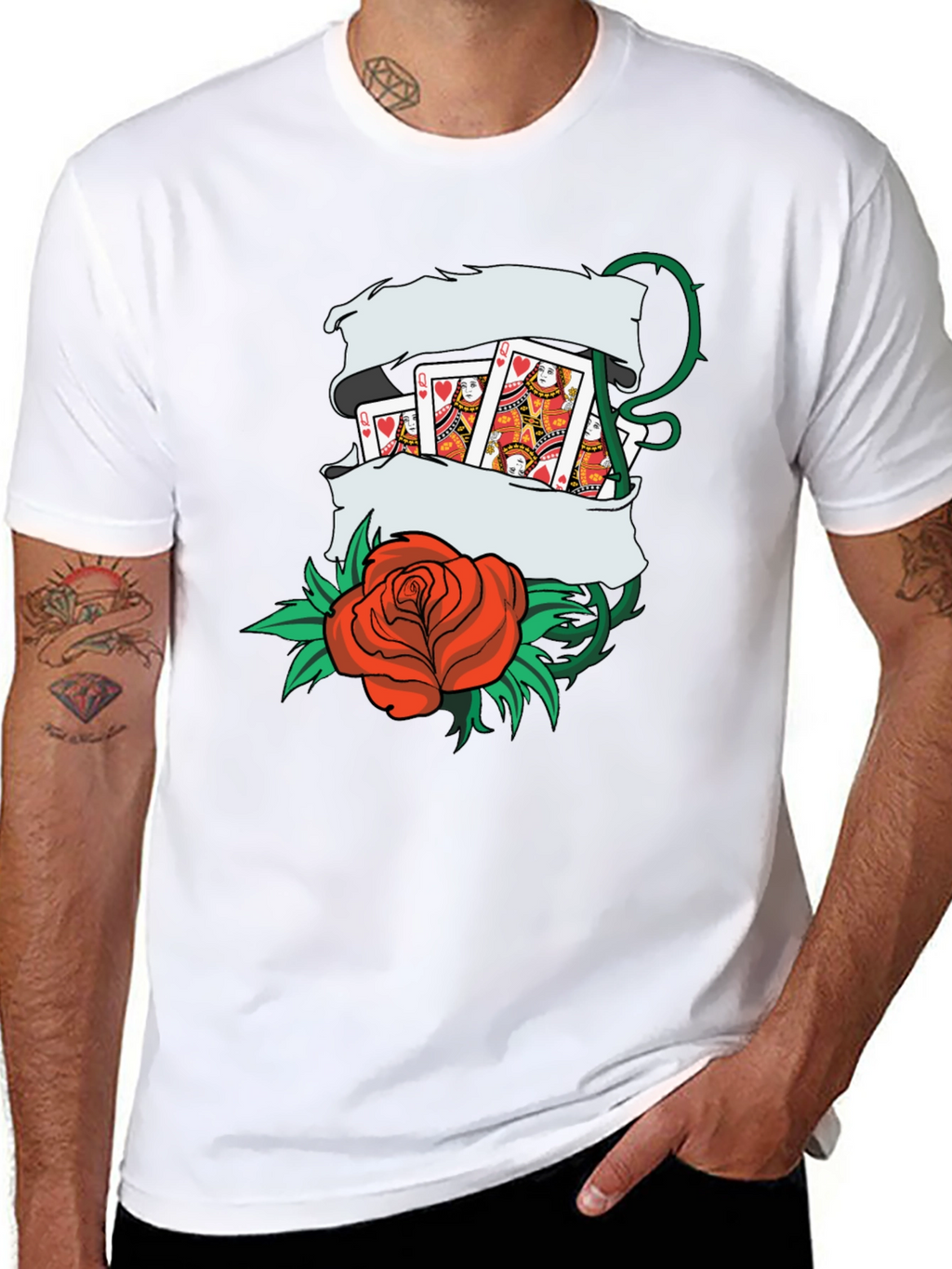 Playing Card Rose Tattoo Style Graphic T-Shirt