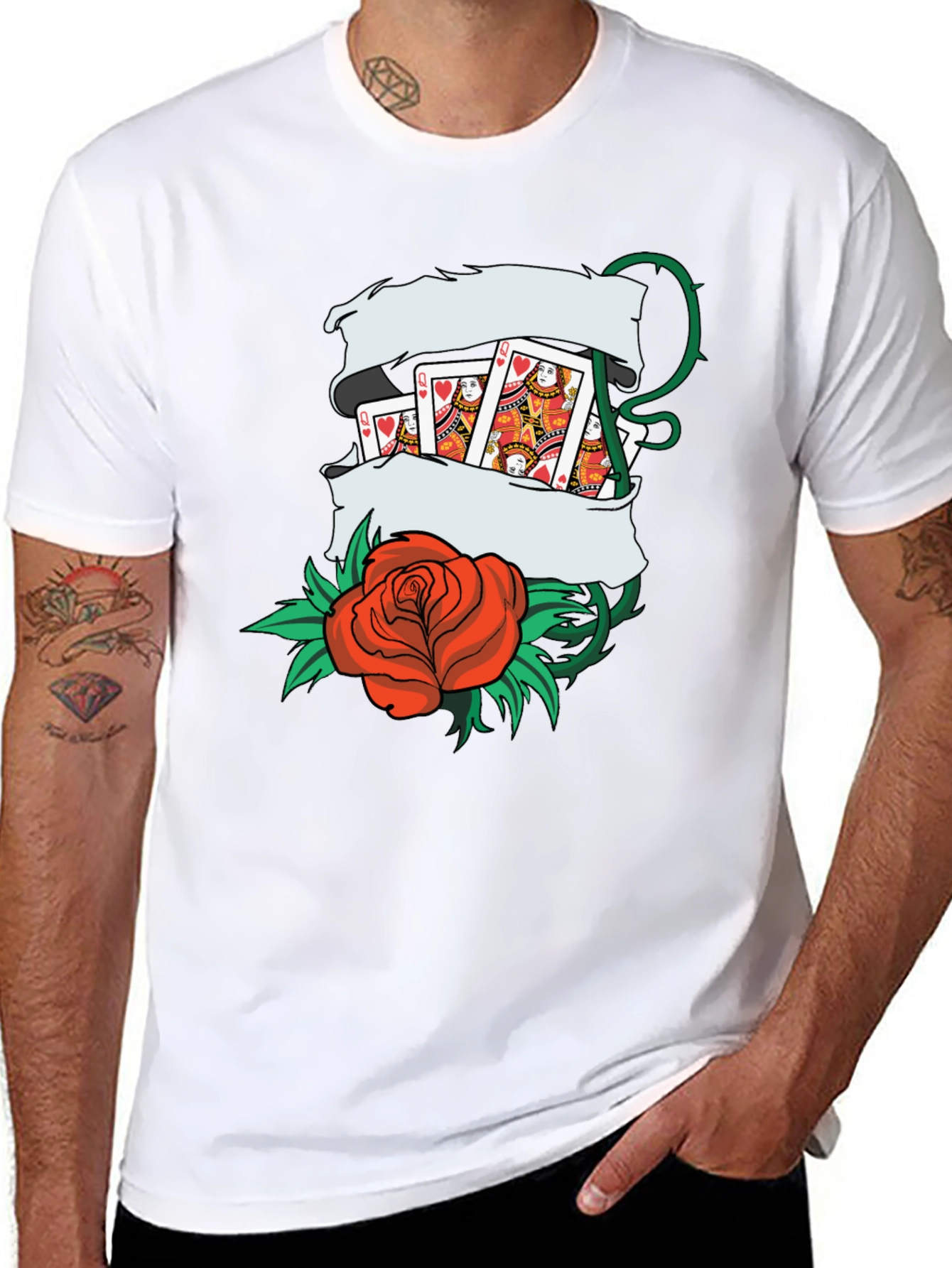 Playing Card Rose Tattoo Style Graphic T-Shirt