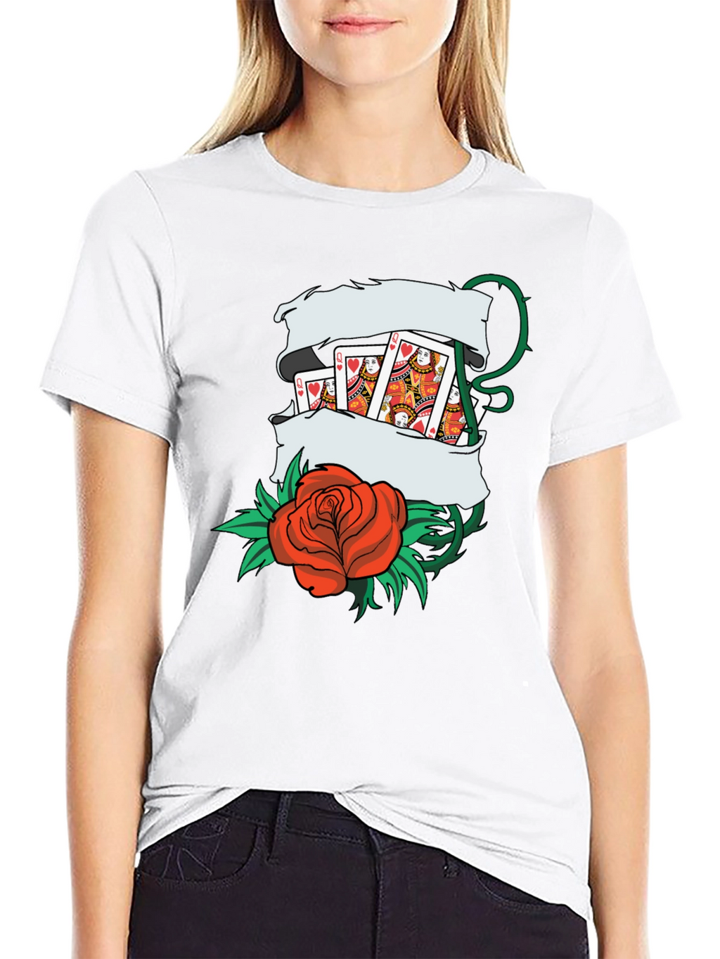 Playing Card Rose Tattoo Style Graphic T-Shirt