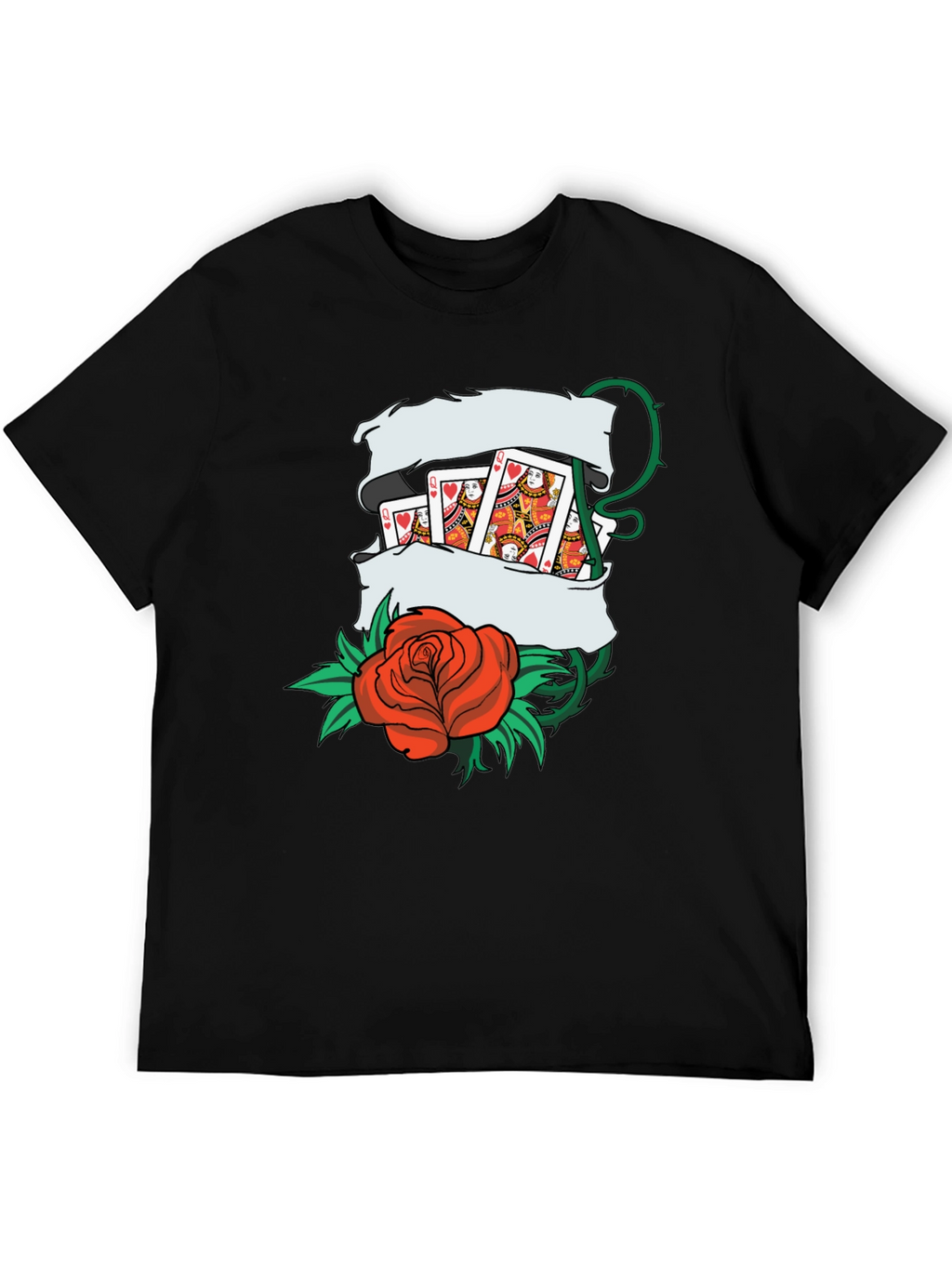 Playing Card Rose Tattoo Style Graphic T-Shirt