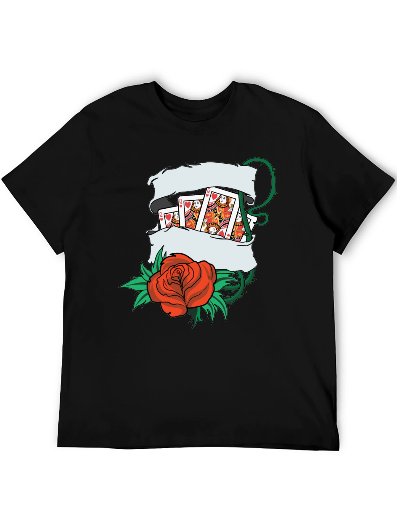 Playing Card Rose Tattoo Style Graphic T-Shirt
