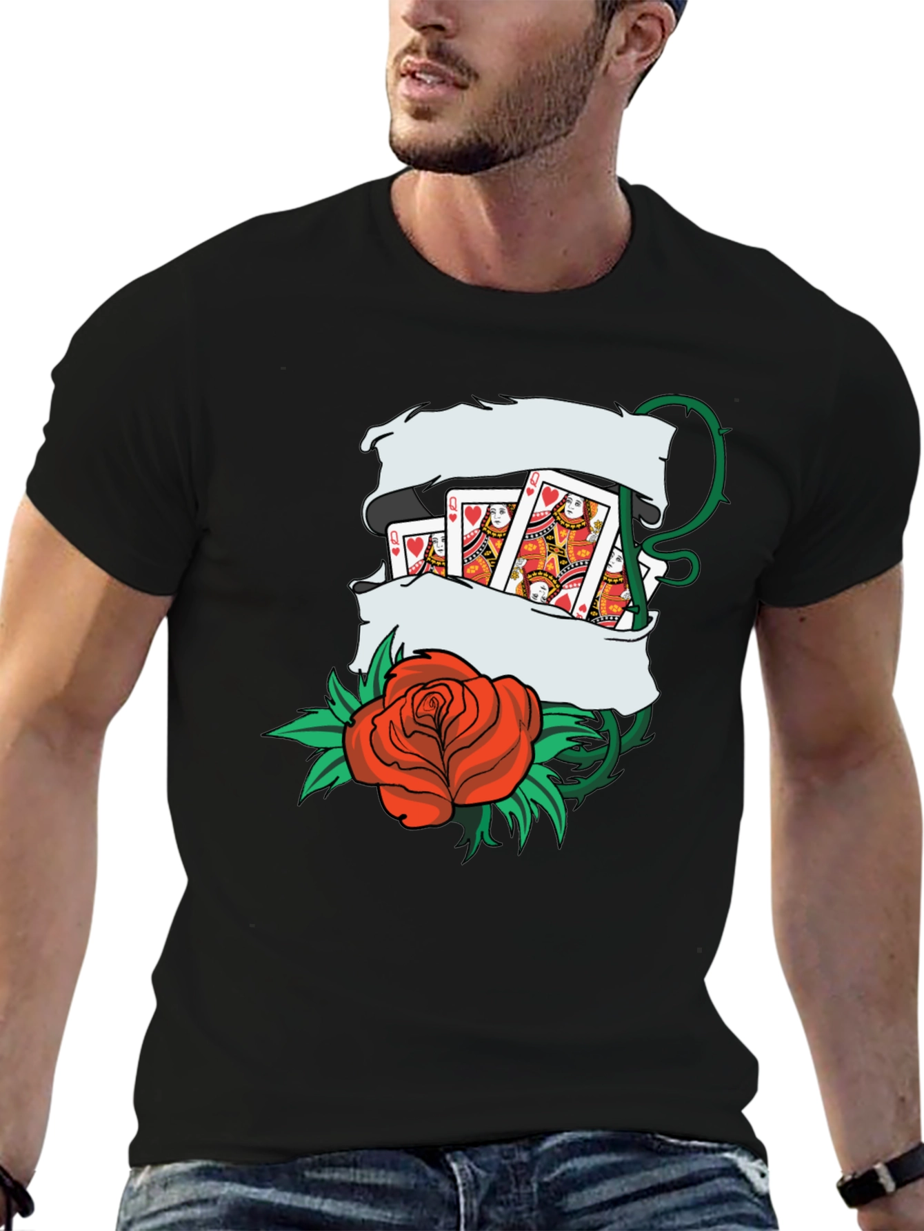Playing Card Rose Tattoo Style Graphic T-Shirt