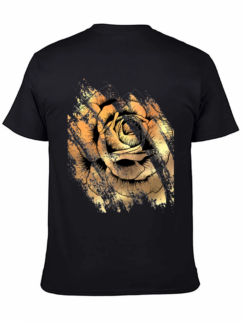 Golden Rose Graphic Black T-Shirt