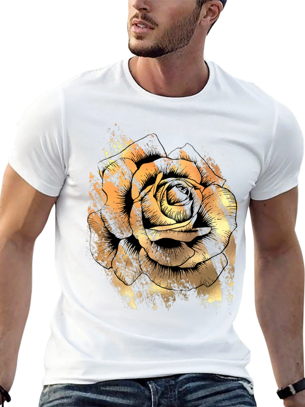 Golden Rose Graphic Black T-Shirt