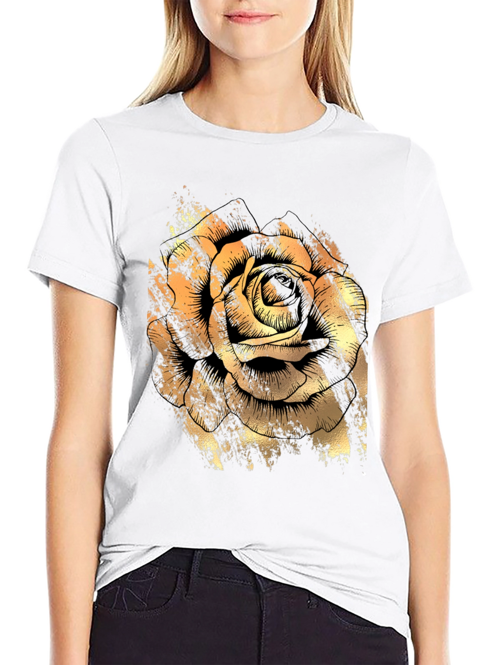 Golden Rose Graphic Black T-Shirt