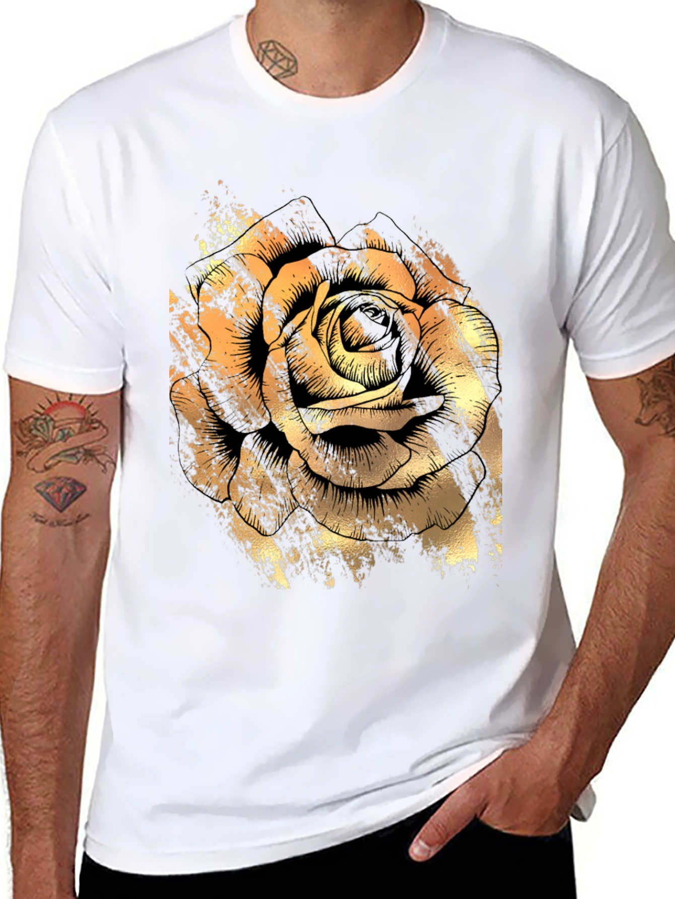 Golden Rose Graphic Black T-Shirt