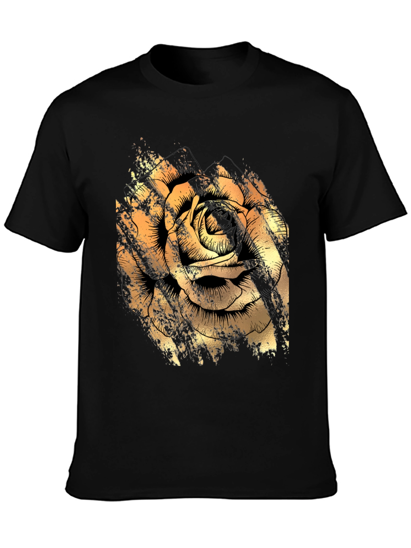 Golden Rose Graphic Black T-Shirt