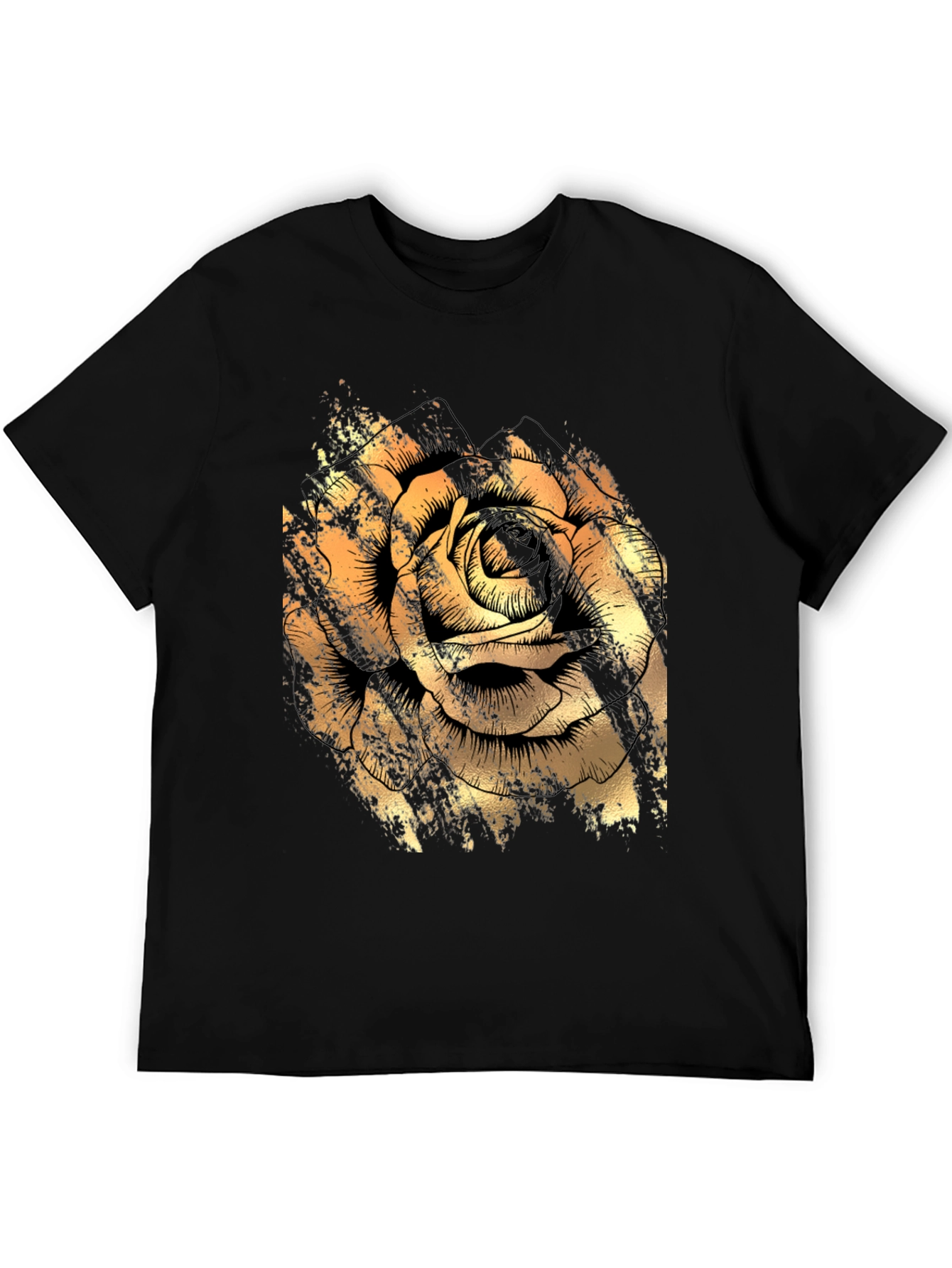 Golden Rose Graphic Black T-Shirt